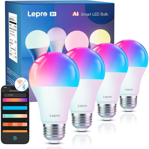 Lepro B1 AI Smart Bulbs, Christmas Light Bulbs, AI Mood Recognition, Music Sync, Thousands Dynamic Scenes, Color Changing Light Bulbs, Work with Alex