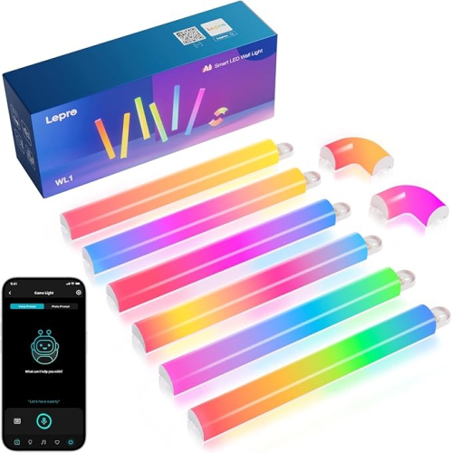 LEPRO  Wl1 Ai Glide RGBic Smart Wall Light, Llm Wall Light, Work \w Alexa/google Assistant, Multicolor Segmented Control, Led Light for Gaming, Tv