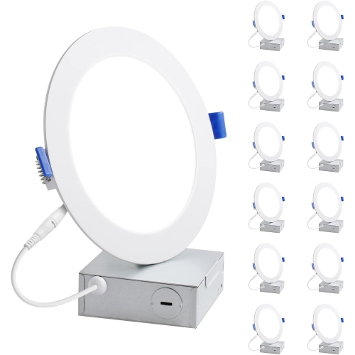 Lepro LED Pot Lights 4 Inch 12 Pack, 10W Dimmable Slim Recessed Lights with Junction Box, 750LM 5000K LED Ceiling Downlight for Kitchen Livingroom