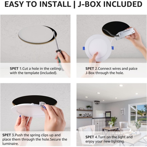 Lepro LED Pot Lights 4 Inch 12 Pack, 10W Dimmable Slim Recessed Lights with Junction Box, 750LM 5000K LED Ceiling Downlight for Kitchen Livingroom