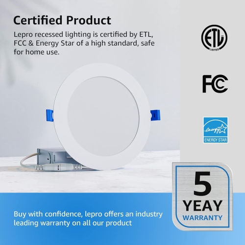 Lepro LED Pot Lights 4 Inch 12 Pack, 10W Dimmable Slim Recessed Lights with Junction Box, 750LM 5000K LED Ceiling Downlight for Kitchen Livingroom