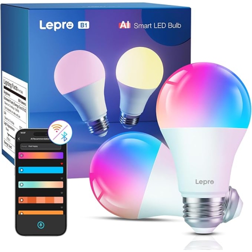 LEPRO  Ai Smart Light Bulbs Music Sync, Thousands Dynamic Scenes, Wi-Fi & Bluetooth RGB Color Changing Light Bulbs, Built-In Voice Control Via App Love em!!