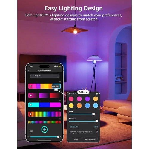 Lepro AI Smart Light Bulbs Music Sync, Thousands Dynamic Scenes, Wi-Fi & Bluetooth RGB Color Changing Light Bulbs, Built-in Voice Control Via Lepro