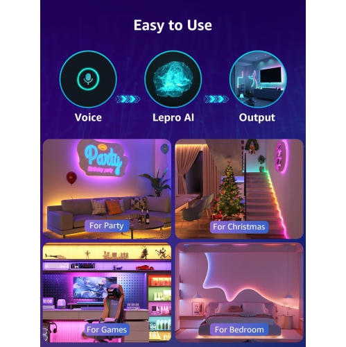 Lepro S1 AI LED Lights, LLM RGBIC Led Lights Strip for Bedroom, Work with Alexa & Google Smart LED Lights for Bedroom, Music Sync Led Strip Lights,