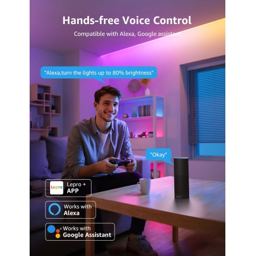 Lepro S1 AI LED Lights, LLM RGBIC Led Lights Strip for Bedroom, Work with Alexa & Google Smart LED Lights for Bedroom, Music Sync Led Strip Lights,