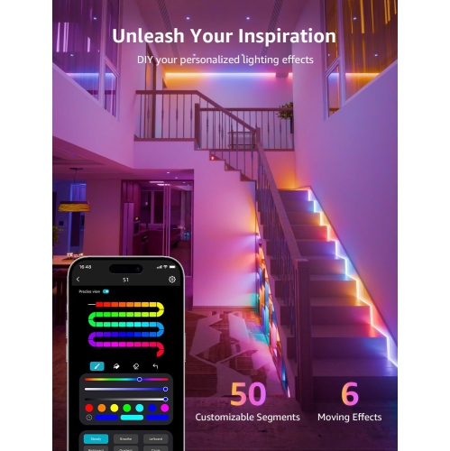 Lepro S1 AI LED Lights, LLM RGBIC Led Lights Strip for Bedroom, Work with Alexa & Google Smart LED Lights for Bedroom, Music Sync Led Strip Lights,