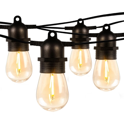 Lepro S14 Outdoor String Lights, 50ft Hanging Patio Lights with 15 Shatterproof LED Edison Bulbs, Waterproof Commercial Bistro Lights, Backyard