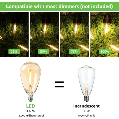 Lepro S14 Outdoor String Lights, 50ft Hanging Patio Lights with 15 Shatterproof LED Edison Bulbs, Waterproof Commercial Bistro Lights, Backyard