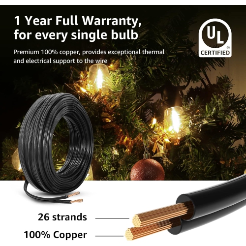 Lepro S14 Outdoor String Lights, 50ft Hanging Patio Lights with 15 Shatterproof LED Edison Bulbs, Waterproof Commercial Bistro Lights, Backyard