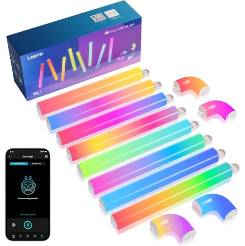 Lepro WL1 AI Glide Smart Wall Light, LLM RGBIC Glide Led Wall Lights, Work with Alexa/Google Assistant, Music Sync TV LED Backlight, Multi Segmented