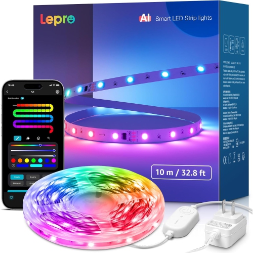 Image 1 de 10.. Lepro S1 AI LED Lights, LLM RGBIC LED Strip Lights, Work with Alexa & Google Led Lights Strip for Bedroom, Segmented DIY Led Light Strips, 32.8ft