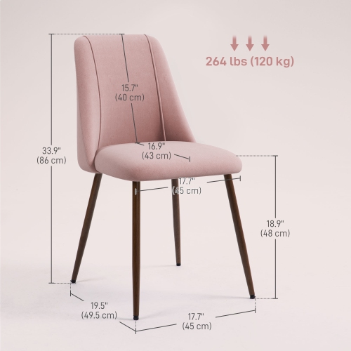 HOMCOM Dining Chairs Set of 4, Modern Kitchen Chairs with Velvet-touch Upholstery, Curved Back and Wood-grain Steel Legs, Accent Chairs for Living