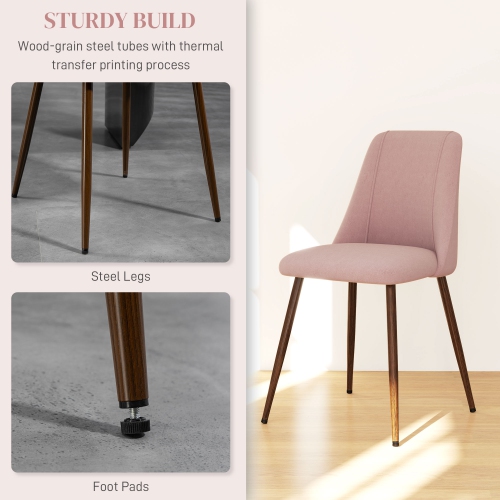 HOMCOM Dining Chairs Set of 4, Modern Kitchen Chairs with Velvet-touch Upholstery, Curved Back and Wood-grain Steel Legs, Accent Chairs for Living