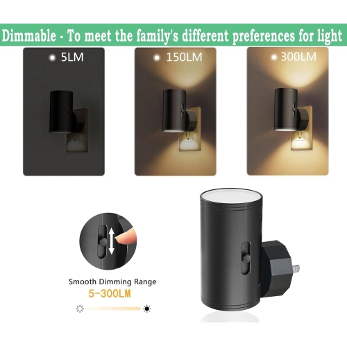 4 Pack LED Night Light, Plug Into Wall, Dusk to Dawn Sensor, Soft White 3000K,Uplight & Downlight, for Bedroom, Stairway, Hallway,Bathroom Dimmable