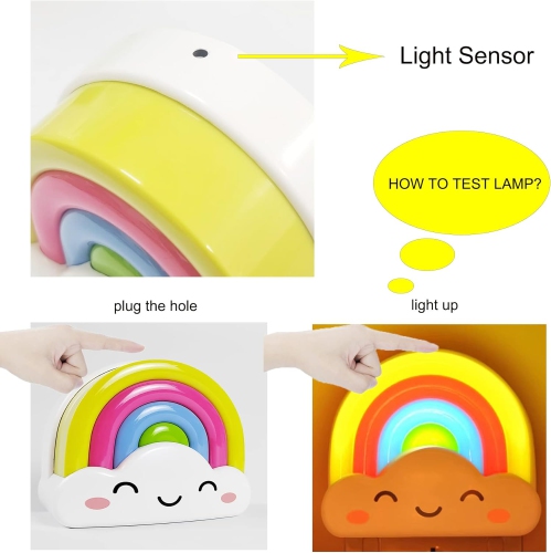 Rainbow Night Light,0.5w Plug in Night Light for Kids, LED Dusk to Dawn Sensor Cute Nursery Gift Nightlight for Baby Children Girl Boy Toddler