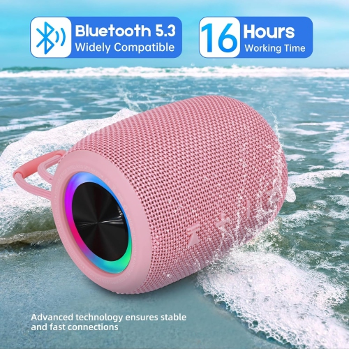 Portable Bluetooth Speaker, BT5.3 Wireless Speaker 20W Bass Diaphragms with Multi LED Light Dynamic Modes, IPX6 Waterproof 16H Playtime supports FM