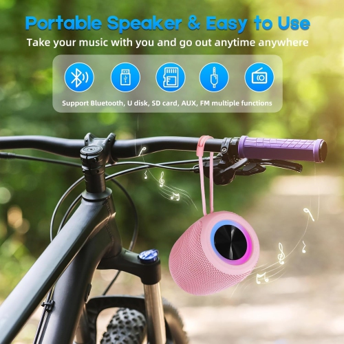 Portable Bluetooth Speaker, BT5.3 Wireless Speaker 20W Bass Diaphragms with Multi LED Light Dynamic Modes, IPX6 Waterproof 16H Playtime supports FM