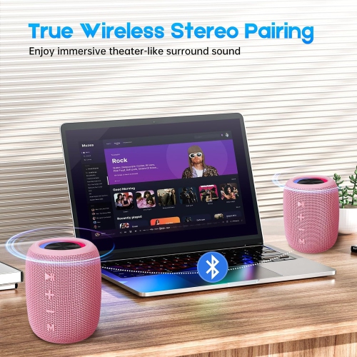 Portable Bluetooth Speaker, BT5.3 Wireless Speaker 20W Bass Diaphragms with Multi LED Light Dynamic Modes, IPX6 Waterproof 16H Playtime supports FM