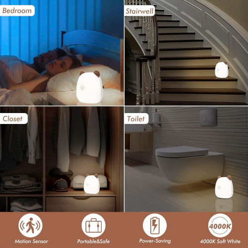 Veilleuse à DEL avec capteur de mouvement pour enfants, chambre de bébé et adulte, lampe de table de chevet rechargeable à piles 4000 K blanc chaud