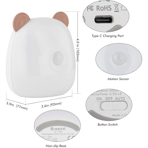 Veilleuse à DEL avec capteur de mouvement pour enfants, chambre de bébé et adulte, lampe de table de chevet rechargeable à piles 4000 K blanc chaud