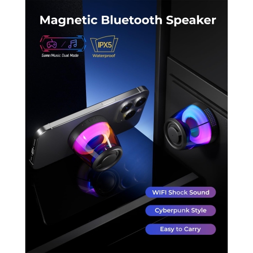 Magnetic Bluetooth Speaker, Portable Bluetooth Speaker with RGB Light, Waterproof Wireless Speaker, Phone Stand