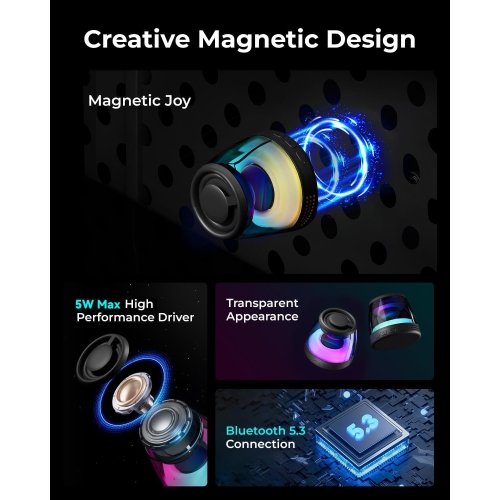 Magnetic Bluetooth Speaker, Portable Bluetooth Speaker with RGB Light, Waterproof Wireless Speaker, Phone Stand