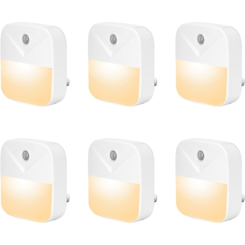 6 Pack Night Light Plug in, Warm White LED Nightlights with Smart Dusk to Dawn Sensor, Plug into Wall Nightlights Suitable for Bedroom, Bathroom,