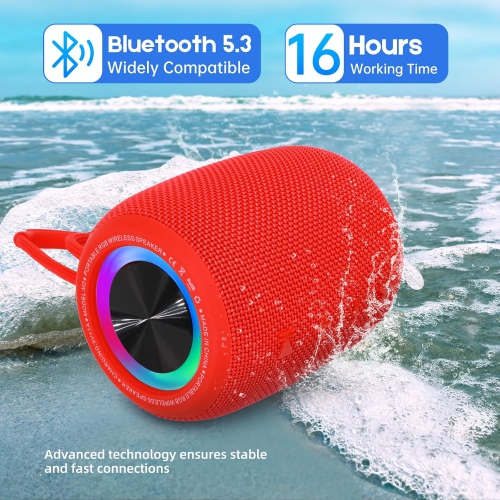Portable Bluetooth Speaker, BT5.3 Wireless Speaker 20W Bass Diaphragms with Multi LED Light Dynamic Modes, IPX6 Waterproof 16H Playtime supports FM