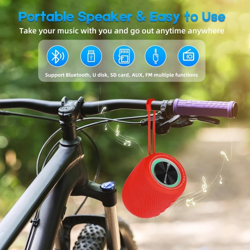 Portable Bluetooth Speaker, BT5.3 Wireless Speaker 20W Bass Diaphragms with Multi LED Light Dynamic Modes, IPX6 Waterproof 16H Playtime supports FM