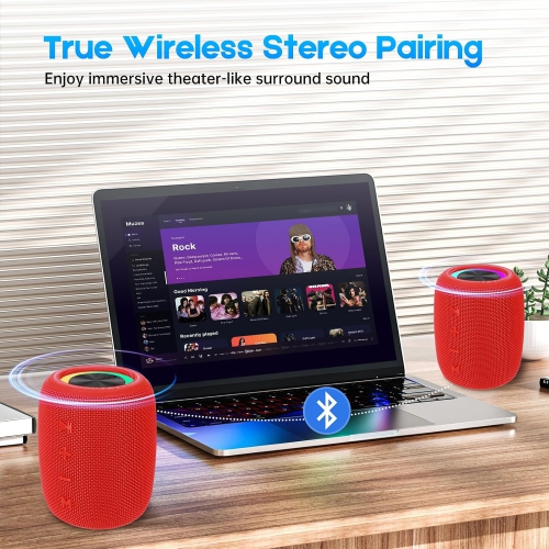 Portable Bluetooth Speaker, BT5.3 Wireless Speaker 20W Bass Diaphragms with Multi LED Light Dynamic Modes, IPX6 Waterproof 16H Playtime supports FM