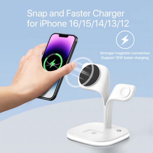 Magnetic Charging Station with LED, 5 in 1 Faster Mag-Safe Wireless Charger Stand for iPhone 16 15 14,13,12 Pro/Max/Mini/Plus, Apple Watch