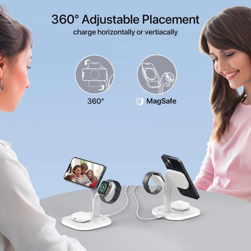 Magnetic Charging Station with LED, 5 in 1 Faster Mag-Safe Wireless Charger Stand for iPhone 16 15 14,13,12 Pro/Max/Mini/Plus, Apple Watch