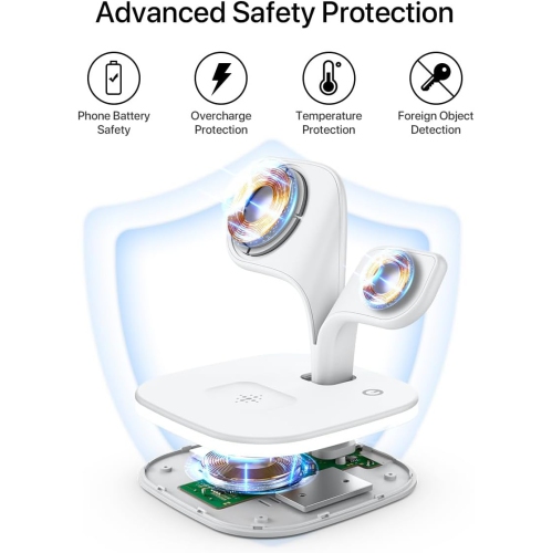 Magnetic Charging Station with LED, 5 in 1 Faster Mag-Safe Wireless Charger Stand for iPhone 16 15 14,13,12 Pro/Max/Mini/Plus, Apple Watch