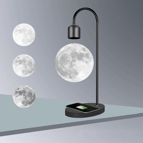 YOULIGHTS Magnetic Levitating Moon Lamp Levitation Plastic Black Table Led Night Light Floating Desk Toys for Decoration Gifts With Phone Wireless