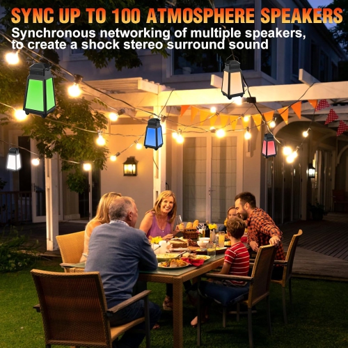 1pcs-Outdoor Speakers, Wireless Bluetooth Speaker with 8 Switchable Lights, Multi-Sync up to 100 Speakers, Built-in HD Stereo Sound System, 4