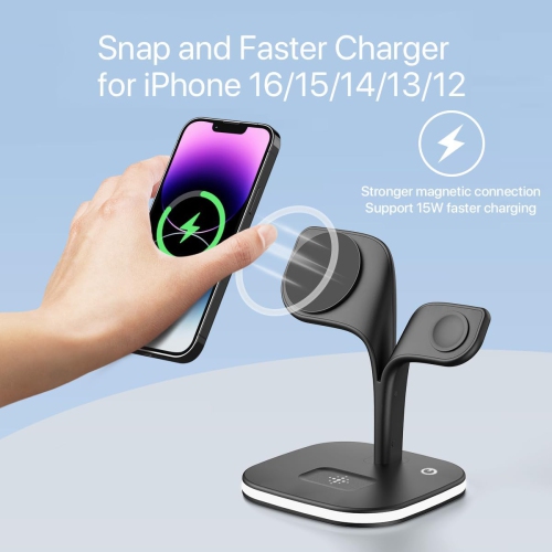 Magnetic Charging Station with LED, 5 in 1 Faster Mag-Safe Wireless Charger Stand for iPhone 16 15 14,13,12 Pro/Max/Mini/Plus, Apple Watch