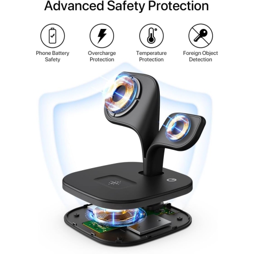 Magnetic Charging Station with LED, 5 in 1 Faster Mag-Safe Wireless Charger Stand for iPhone 16 15 14,13,12 Pro/Max/Mini/Plus, Apple Watch