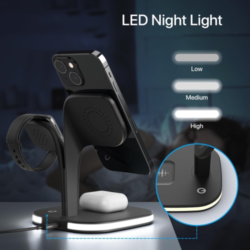 Magnetic Charging Station with LED, 5 in 1 Faster Mag-Safe Wireless Charger Stand for iPhone 16 15 14,13,12 Pro/Max/Mini/Plus, Apple Watch