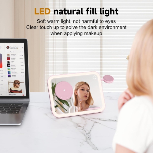 3 in 1 Foldable Magnetic Wireless Charger with Cosmetic Mirror,Makeup Mirror with Light,3-in-1 Charging Station,Charging Stand,for iPhone12-16,Apple