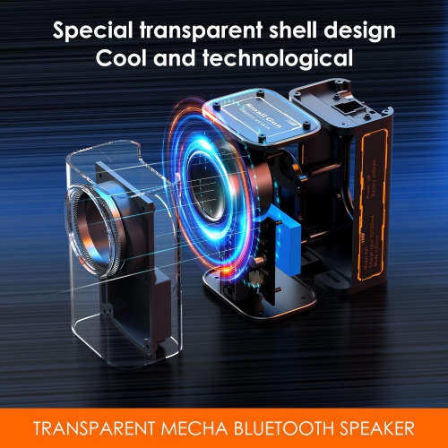 Portable Bluetooth Speaker with Lights, Transparent Wireless Mini Bluetooth Speaker with TWS, Perfect Small Speaker HD Sound and Bass for Office,