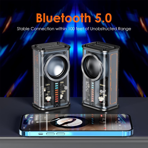 Portable Bluetooth Speaker with Lights, Transparent Wireless Mini Bluetooth Speaker with TWS, Perfect Small Speaker HD Sound and Bass for Office,