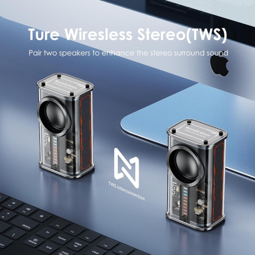 Portable Bluetooth Speaker with Lights, Transparent Wireless Mini Bluetooth Speaker with TWS, Perfect Small Speaker HD Sound and Bass for Office,