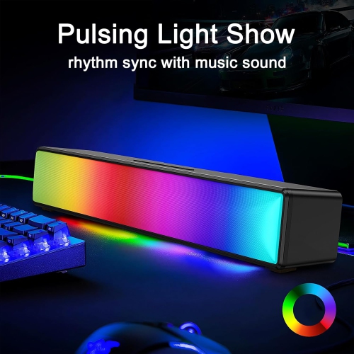 Computer Speakers, Computer Sound Bar with RGB Lights, USB Powered PC Speakers with Stereo Sound, Bluetooth 5.1 and 3.5mm Aux-in,Gaming Speakers for