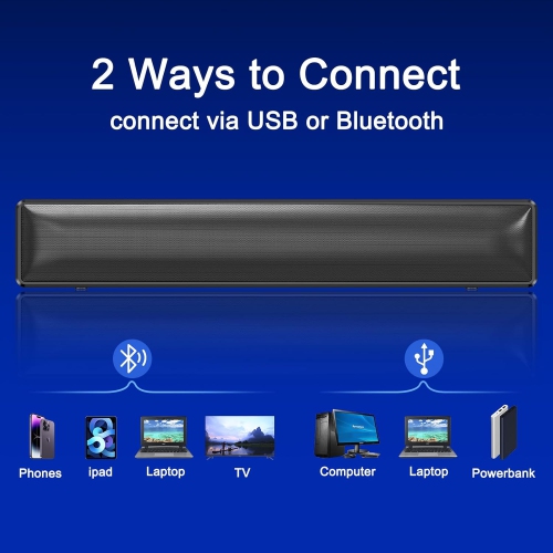 Computer Speakers, Computer Sound Bar with RGB Lights, USB Powered PC Speakers with Stereo Sound, Bluetooth 5.1 and 3.5mm Aux-in,Gaming Speakers for