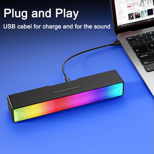 Computer Speakers, Computer Sound Bar with RGB Lights, USB Powered PC Speakers with Stereo Sound, Bluetooth 5.1 and 3.5mm Aux-in,Gaming Speakers for