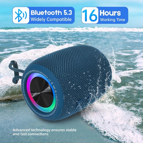 Portable Bluetooth Speaker, BT5.3 Wireless Speaker 20W Bass Diaphragms with Multi LED Light Dynamic Modes, IPX6 Waterproof 16H Playtime supports FM