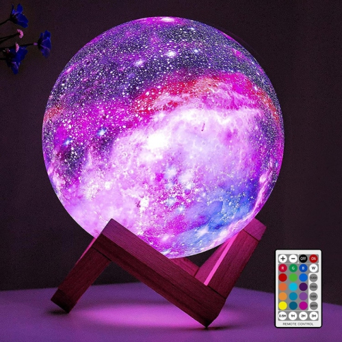 Lampe lunaire Galaxy Lampe 5.9&nbsp;po 16 Couleurs LED 3D Lune Lumière, télécommande et commande tactile Lumière nocturne Lune Cadeaux pour filles Ga