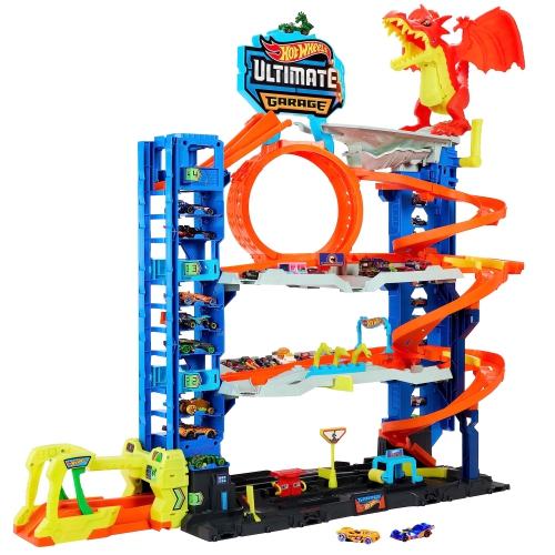 Hot Wheels City Toy Car Track Set Ultimate Garage with 2 Die-Cast Toy Cars & Car-Eating Dragon, Stores 50+ Vehicles, 4..