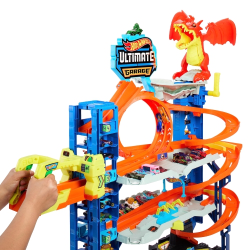 Hot Wheels City Toy Car Track Set Ultimate Garage with 2 Die-Cast Toy Cars & Car-Eating Dragon, Stores 50+ Vehicles, 4..