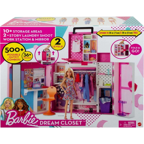 Ensemble de jeu Garde-robe de rêve Barbie, plus de 35 vêtements et accessoires incluant 5 styles complets, une fenêtre escamotable au deuxième